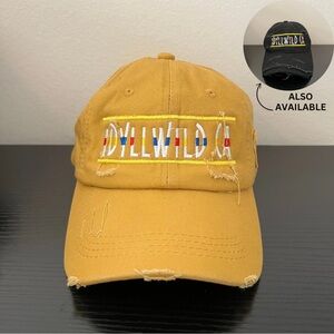 NWOT Yellow/Mustard Vintage Distressed Hat Adjustable Embroidered Idyllwild Ca